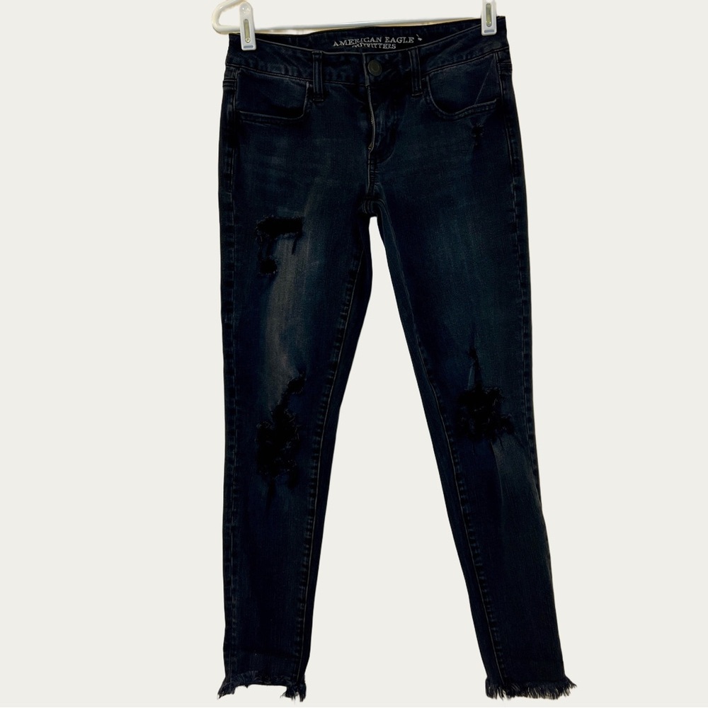 American Eagle Outfitters Distressed Black Denim Stretch‎ Skinny Jeans Women 6